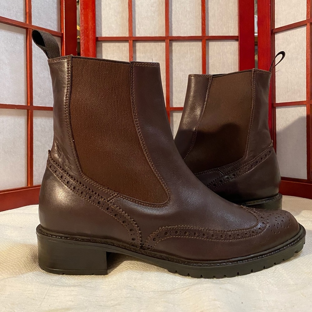 Vintage Brown Wingtip Paloma Picasso Chelsea Boots Made In Italy Size 7